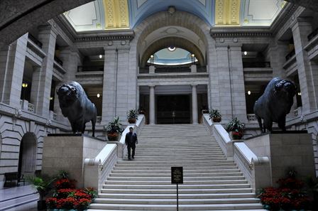 Grand Staircase with Larger-Than-Life Buffalo