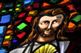 Jesus in vitreous enamel and dalle de verre in lead cames (detail)